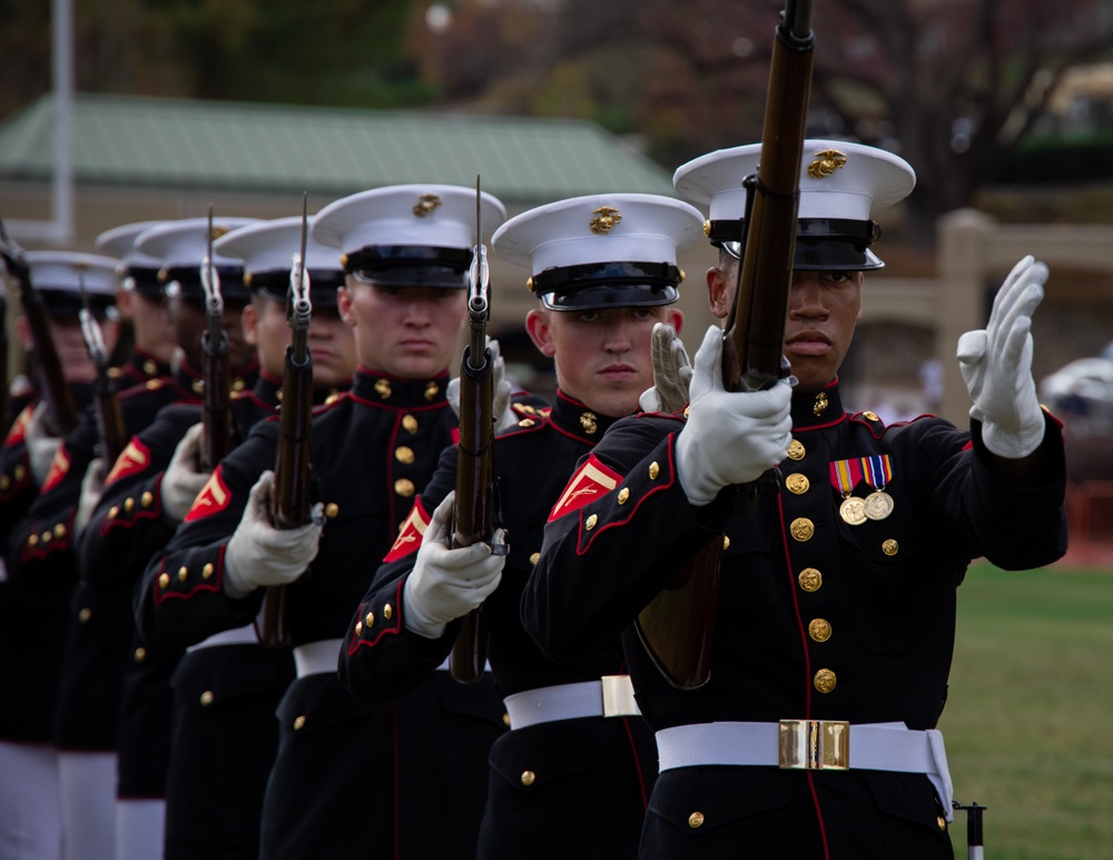 Marines with The Silent Drill Platoon perform at Virginia Military Institute.