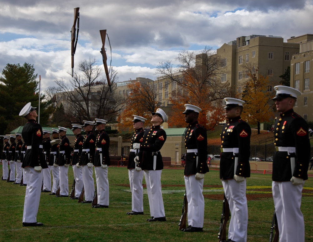 Marines with The Silent Drill Platoon perform at Virginia Military Institute.