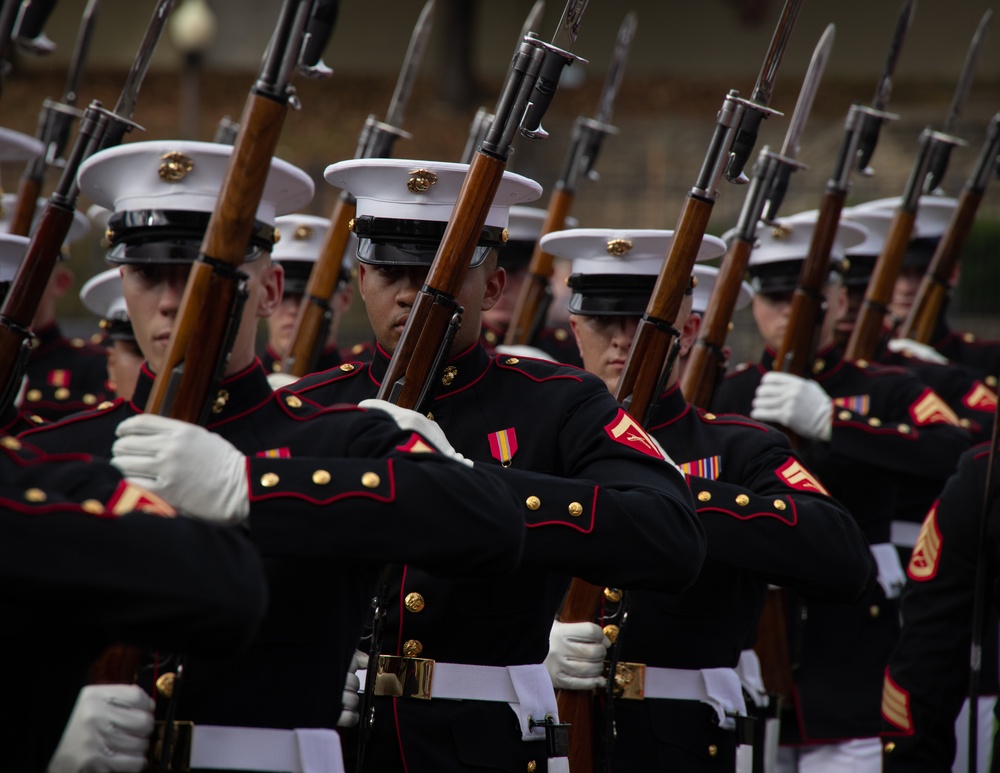 Marines with The Silent Drill Platoon perform at Virginia Military Institute.