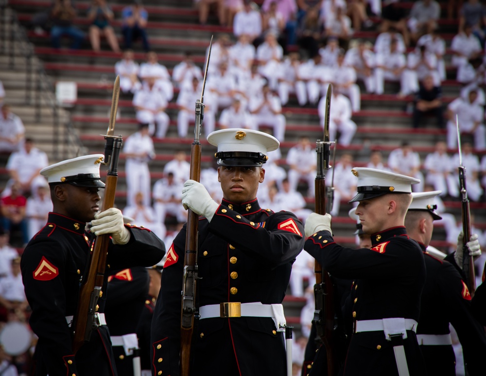 Marines with The Silent Drill Platoon perform at Virginia Military Institute.