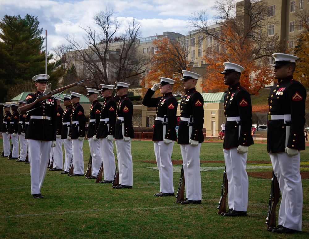 Marines with The Silent Drill Platoon perform at Virginia Military Institute.