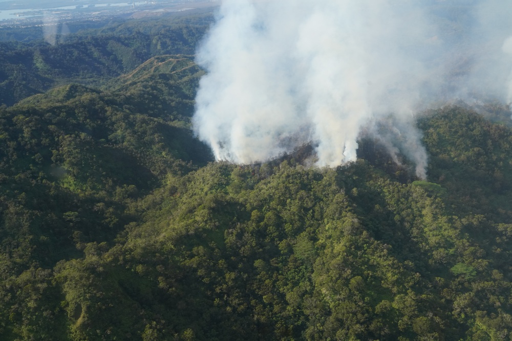 Hawaii Army National Guard provides aerial fire suppression for wild fire in Mililani