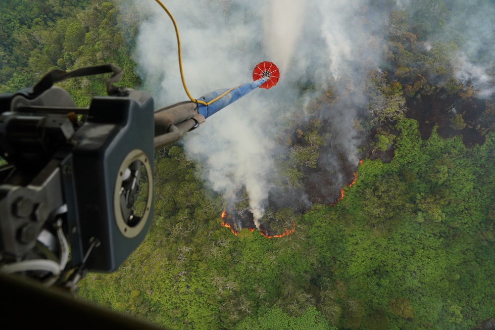 Hawaii Army National Guard provides aerial fire suppression for wild fire in Mililani