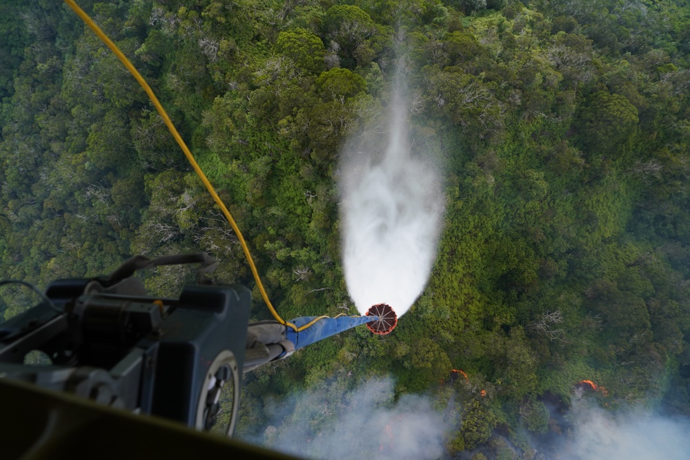 Hawaii Army National Guard provides aerial fire suppression for wild fire in Mililani