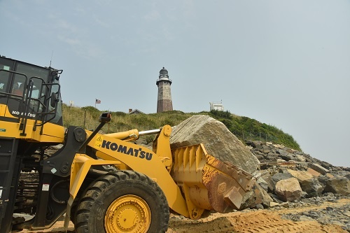 The seawall around the base of Turtle Hill, around the Montauk Point Lighthouse was expanded using more than 60,000 tons of granite boulders