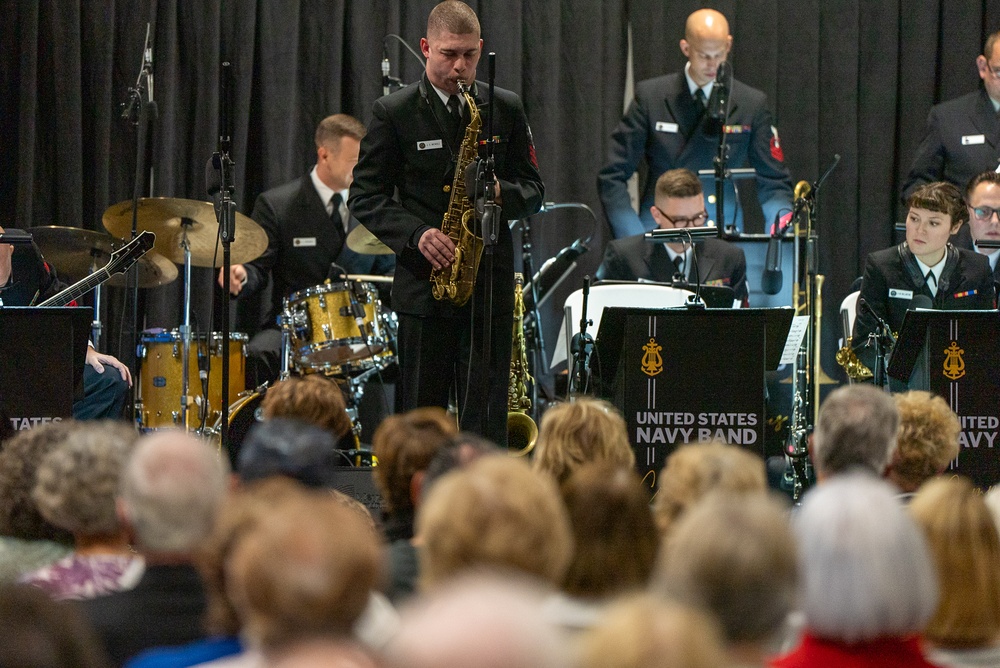 Musician 1st Class Justin Mendez performs at the MetroHealth Stadium