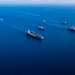 IKECSG sails alongside the Gerald R. Ford (CVN 78) Carrier Strike Group in the Mediterranean Sea