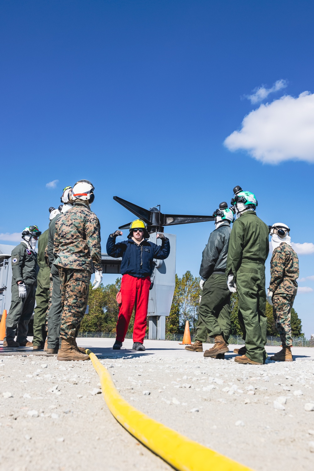 24th Marine Expeditionary Unit Aviation Combat Element train in Shipboard Firefighting