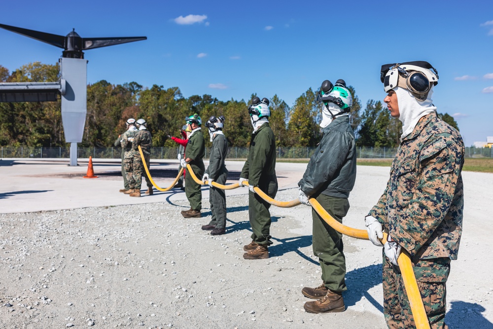 24th Marine Expeditionary Unit Aviation Combat Element train in Shipboard Firefighting