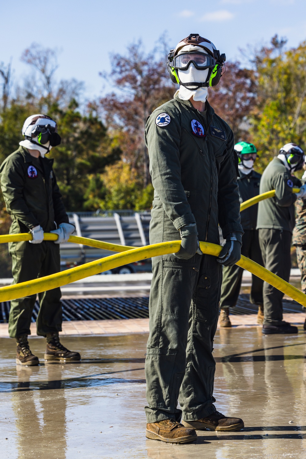 24th Marine Expeditionary Unit Aviation Combat Element train in Shipboard Firefighting