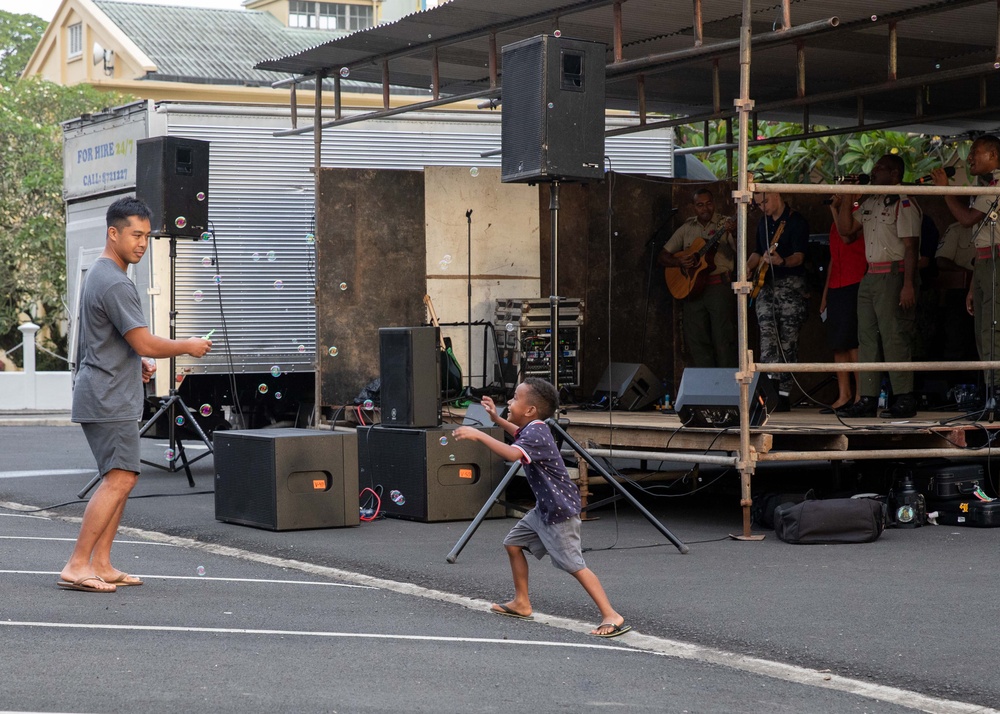 Pacific Partnership 2023 Band performs at the Civic Center Peace Garden in Fiji