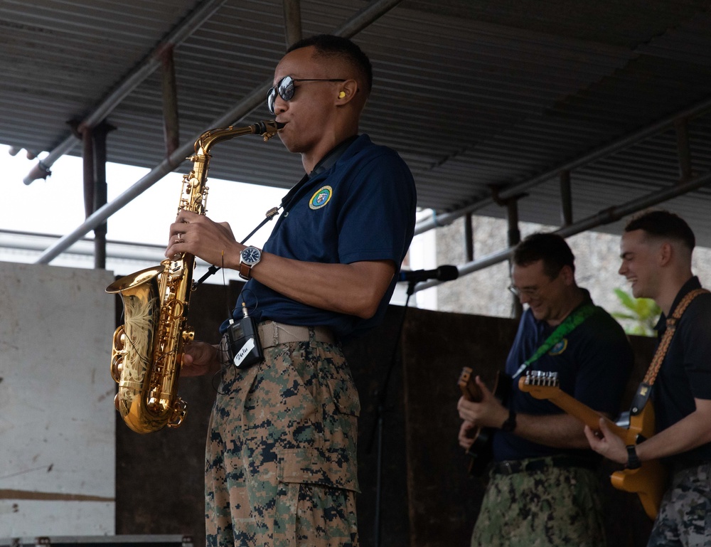 Pacific Partnership 2023 Band performs at the Civic Center Peace Garden in Fiji