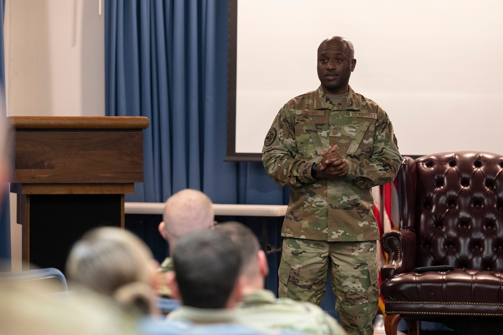 AFGSC Command Chief First Sergeant briefs Kirtland first sergeants