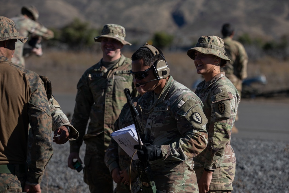 U.S. Army Soldiers and Marines launch an Unmanned Aircraft System during JPMRC 24-01