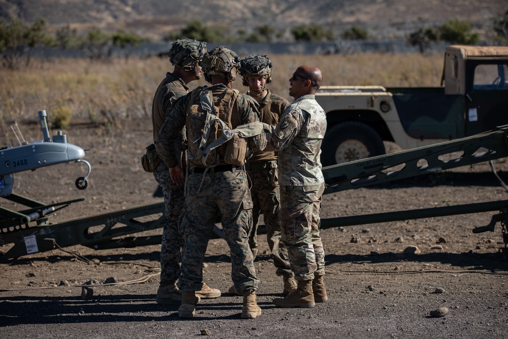 U.S. Army Soldiers and Marines launch an Unmanned Aircraft System during JPMRC 24-01