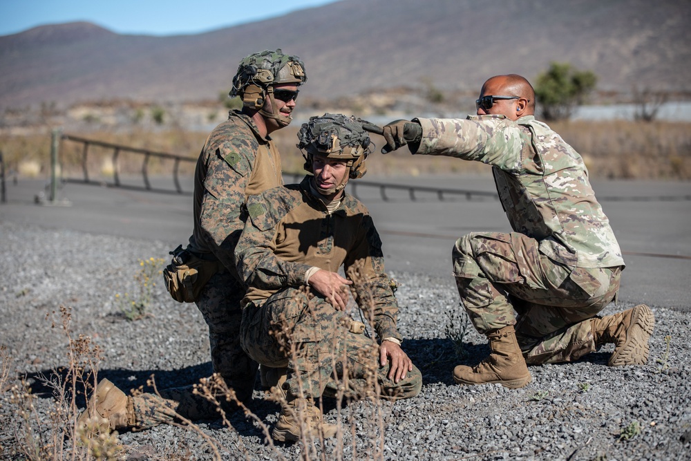 U.S. Army Soldiers and Marines launch an Unmanned Aircraft System during JPMRC 24-01