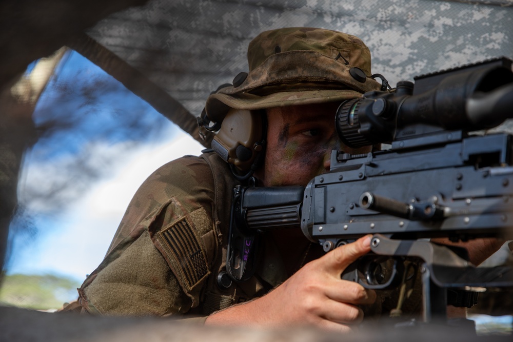 U.S. Soldiers establish a defensive perimeter during JPMRC 24-01