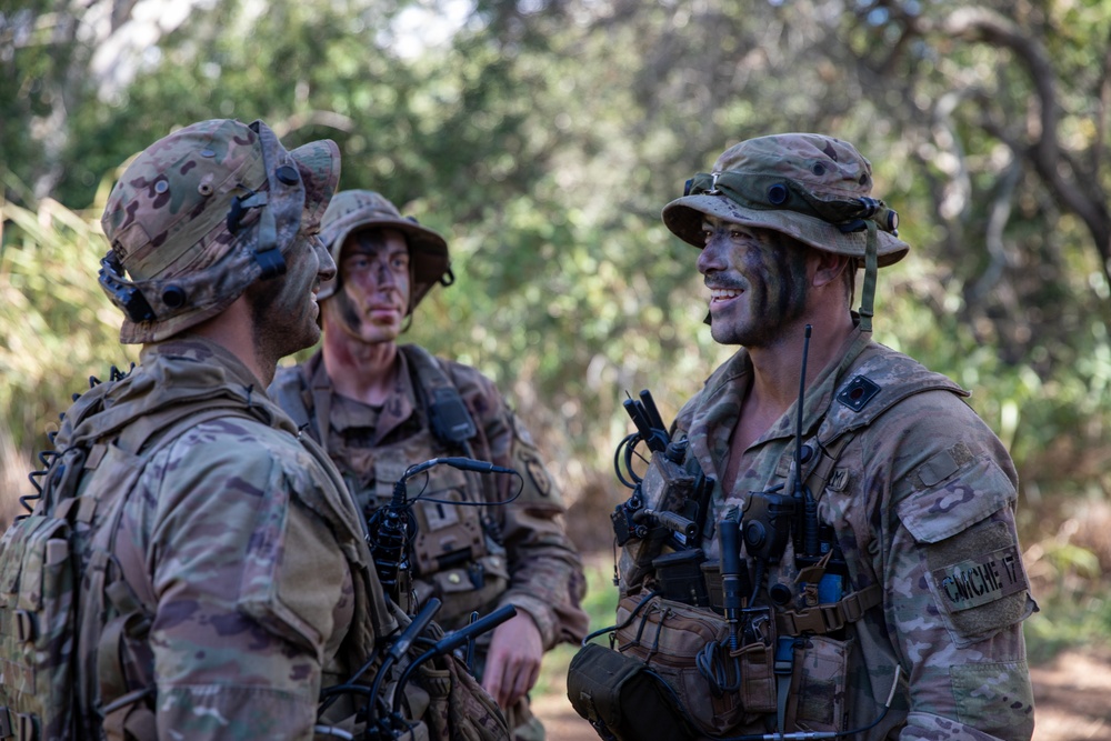 U.S. Soldiers establish a defensive perimeter during JPMRC 24-01