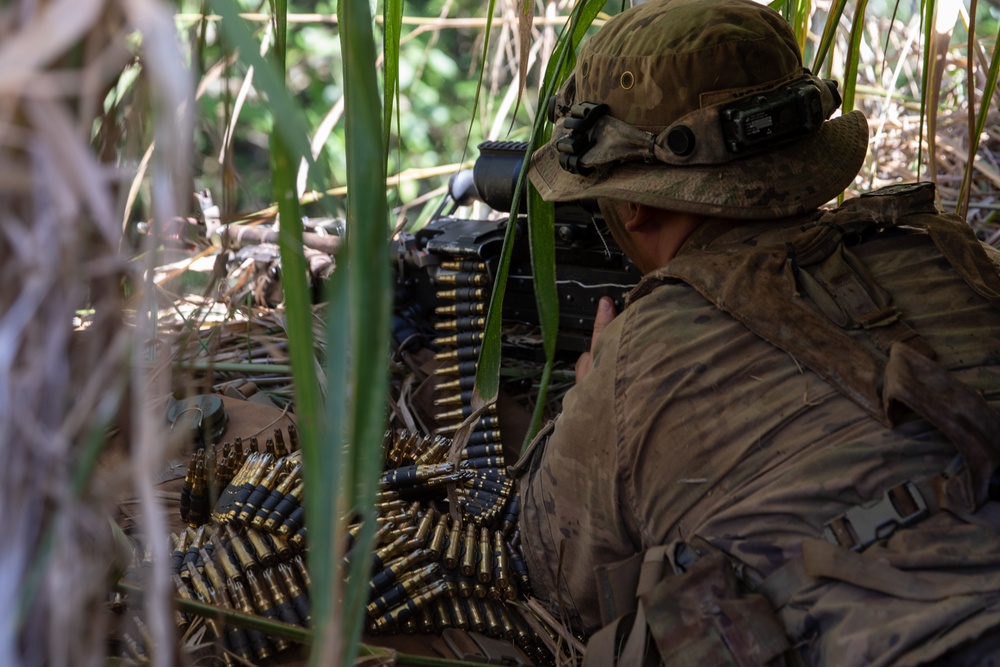 U.S. Soldiers establish a defensive perimeter during JPMRC 24-01