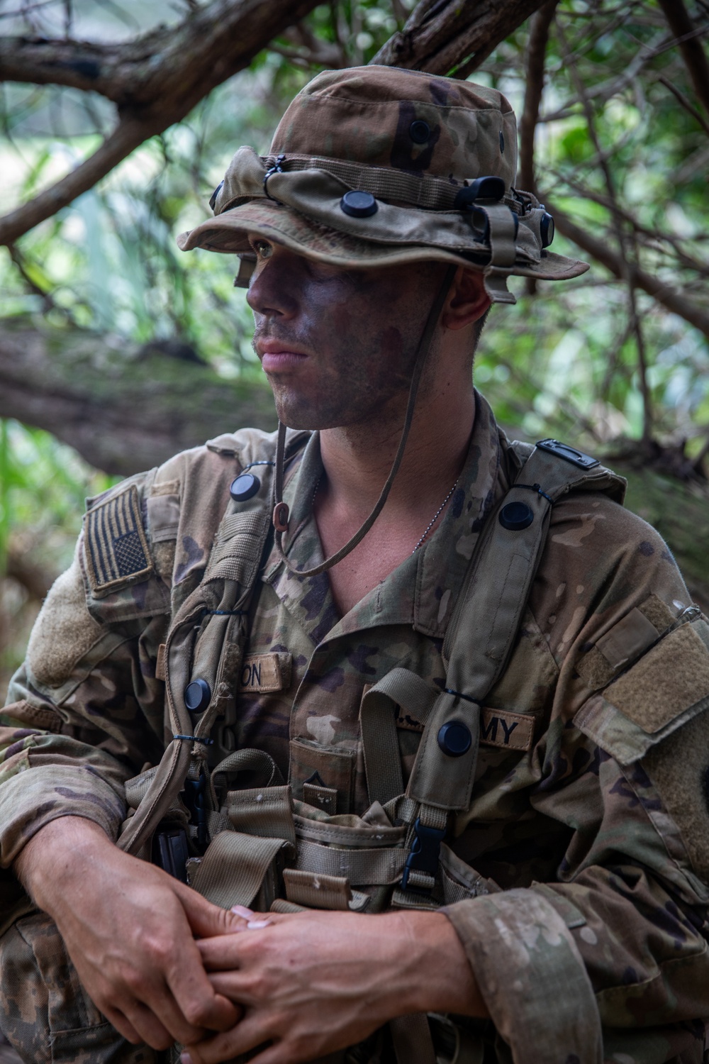 U.S. Soldiers establish a defensive perimeter during JPMRC 24-01