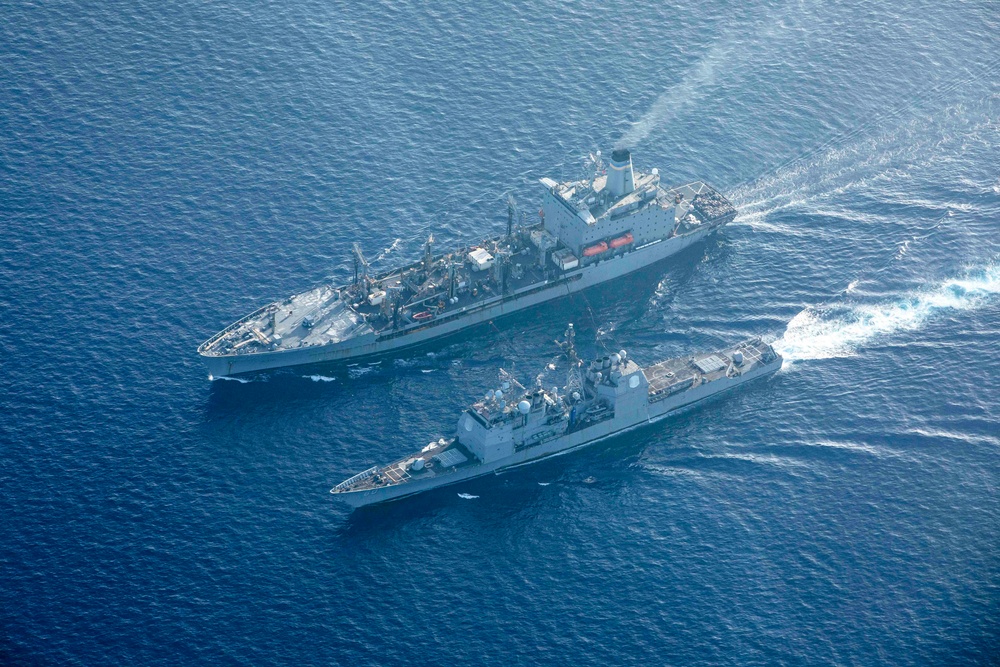 USS Normandy Conducts a Replenishment-at-Sea