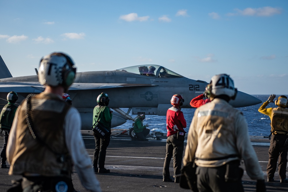 USS Ronald Reagan (CVN 76) conducts flight operations in support of Multi-Large Deck Exercise with USS Carl Vinson (CVN 70) and Japanese Maritime Self-Defense Force Hyuga-class helicopter destroyer JS Hyuga (DDH 181)