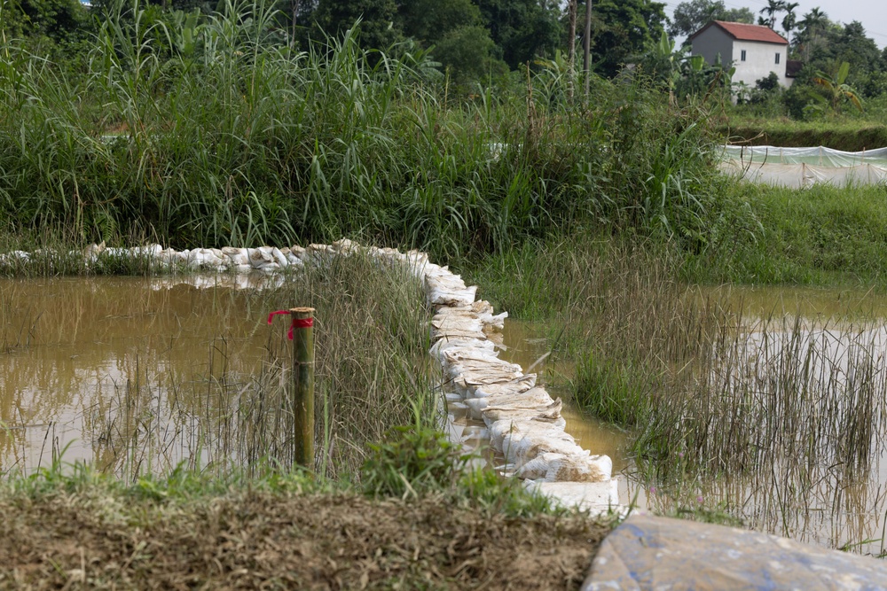 DPAA and Vietnamese locals build a cofferdam