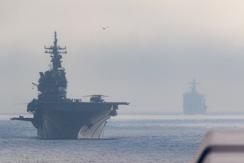 USS Boxer and USS Harpers Ferry Transit Pacific Ocean