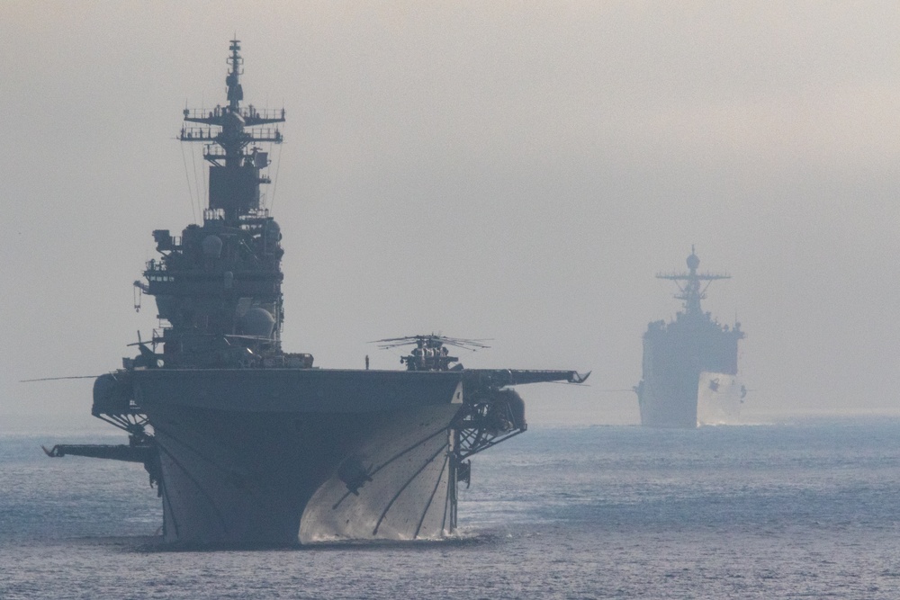 USS Boxer and USS Harpers Ferry Transit Pacific Ocean