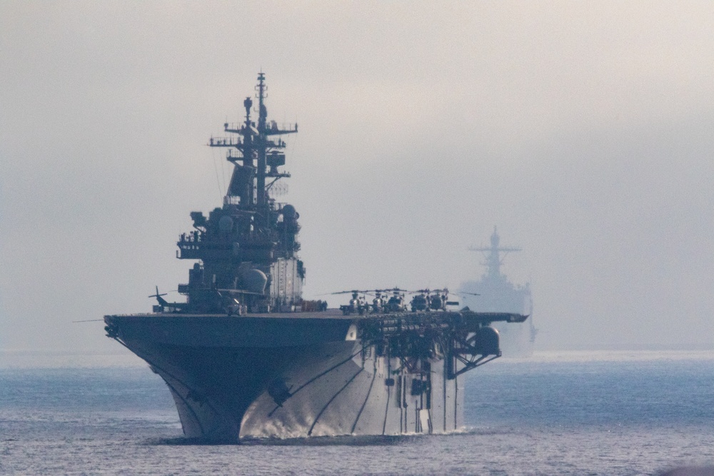 USS Boxer and USS Harpers Ferry Transit Pacific Ocean