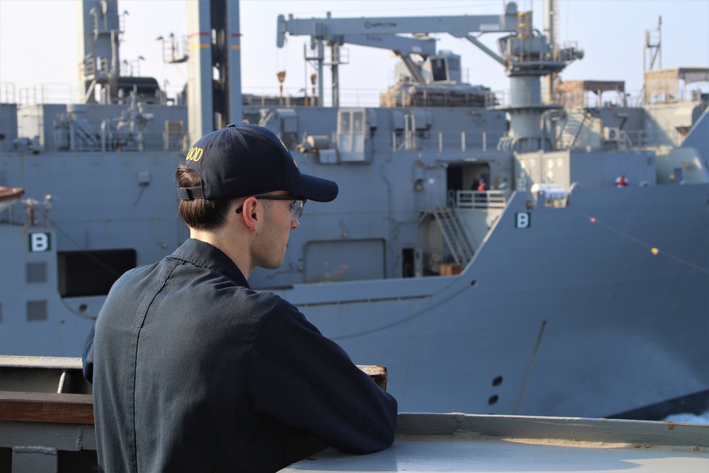 USS McFaul Conducts Replenishment-at-Sea with USNS Alan Shepard