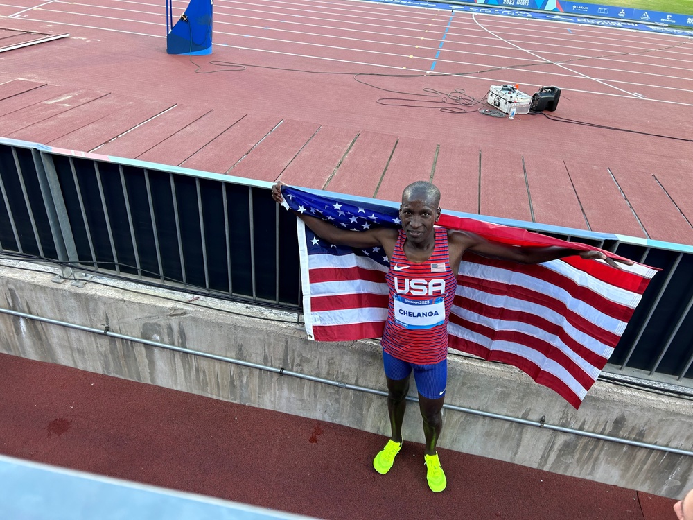 Capt. Sam Chelanga wins the silver medal in the 10,000-meter run at the Pan American Games