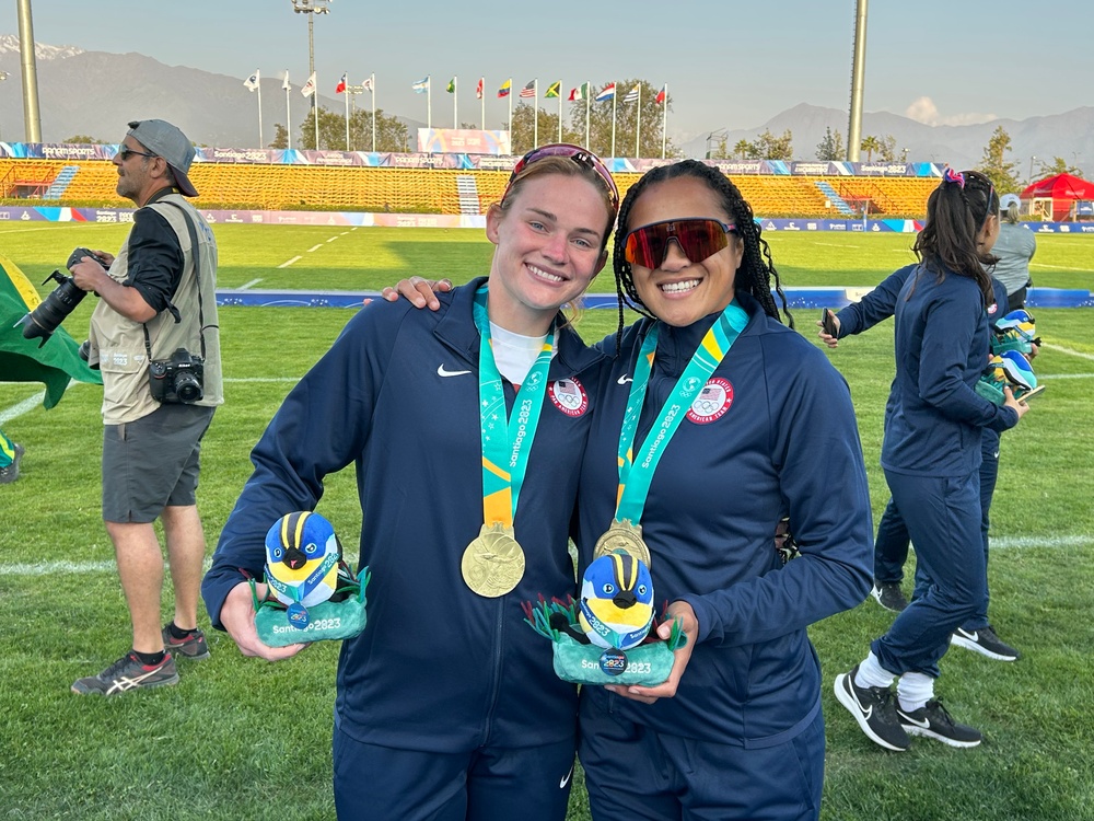 1st Lt. Samantha Sullivan and Sgt. Joanne Fa'avesi help the U.S. women's Rugby 7s team win the gold medal at the Pan American Games