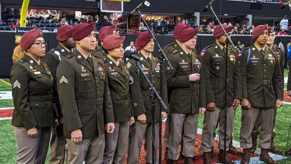 82nd Airborne Division chorus performs at Call to Service game in Atlanta