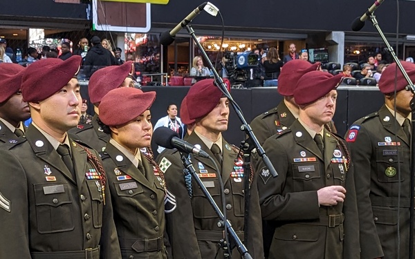 82nd Airborne Division chorus performs at Call to Service game in Atlanta