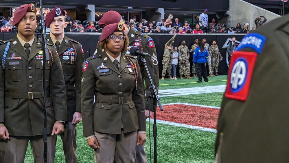 82nd Airborne Division chorus performs at Call to Service game in Atlanta