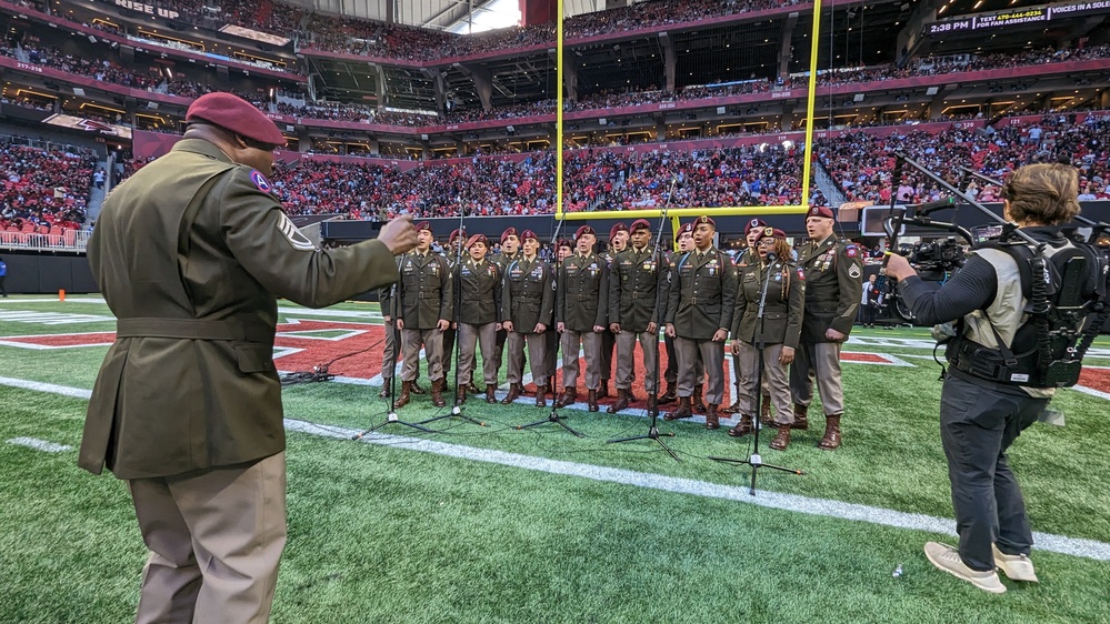 82nd Airborne Division chorus performs at Call to Service game in Atlanta