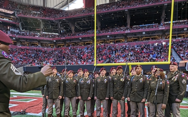 82nd Airborne Division chorus performs at Call to Service game in Atlanta