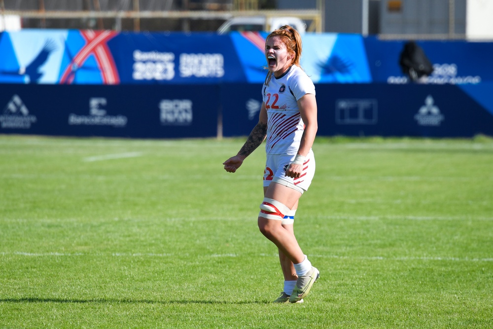 1st Lt. Sam Sullivan and Sgt. Joanne Fa'avesi help U.S. Women's Rugby 7s team win the gold medal at the Pan American Games