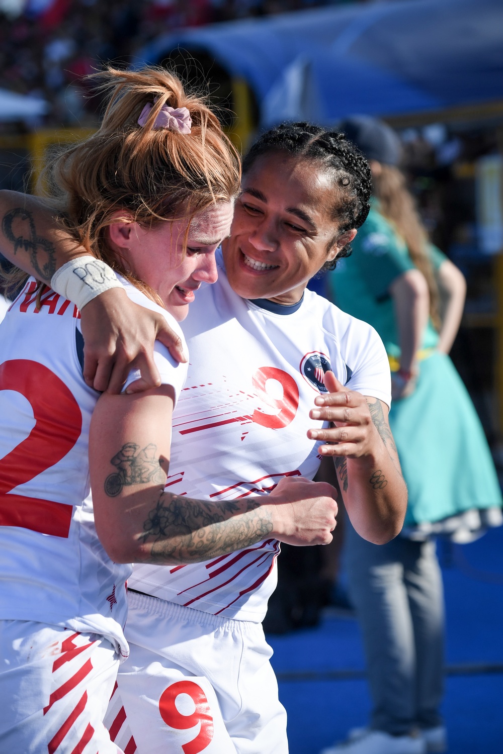 1st Lt. Sam Sullivan and Sgt. Joanne Fa'avesi help the U.S. Women's Rugby 7s team win the gold medal at the Pan American Games