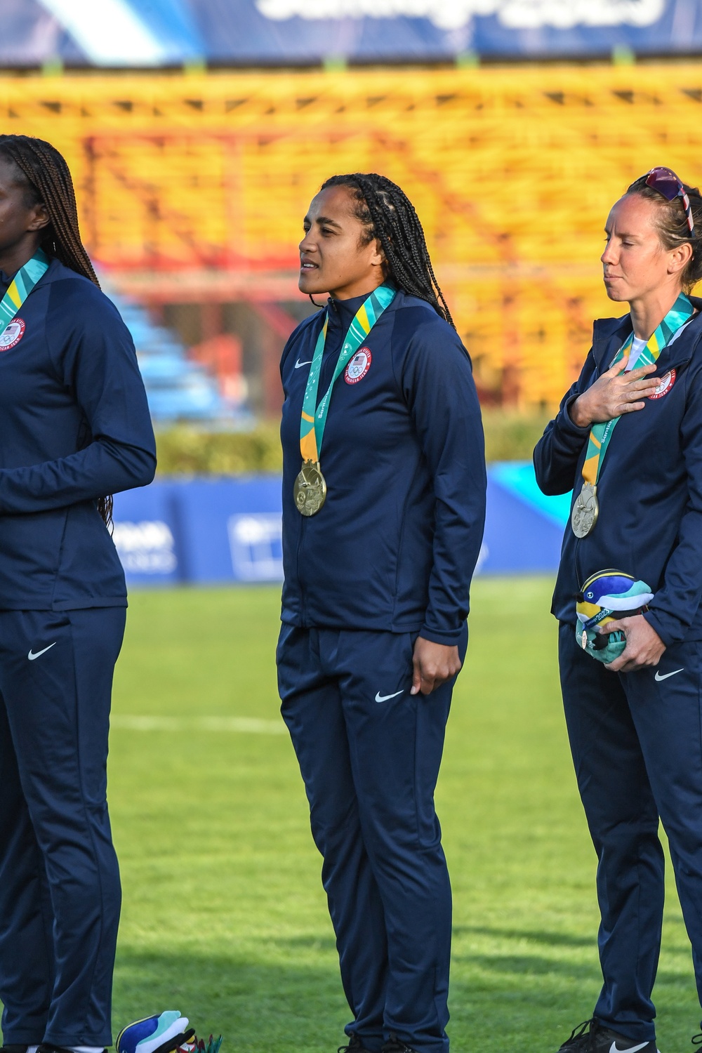 1st Lt. Sam Sullivan and Sgt. Joanne Fa'avesi help the U.S. Women's Rugby 7s team win the gold medal at the Pan American Games