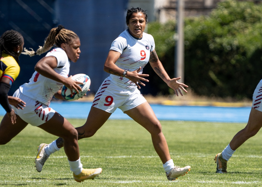 1st Lt. Sam Sullivan and Sgt. Joanne Fa'avesi help the U.S. Women's Rugby 7s team win the gold medal at the Pan American Games