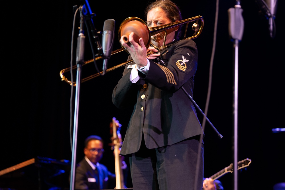 Senior Chief Jennifer Krupa performs a solo at Fitzgerald Performing Arts Center