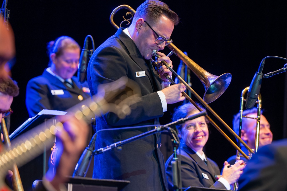 Musician 1st Class Benjamin Ford performs a solo at Fitzgerald Performing Arts Center