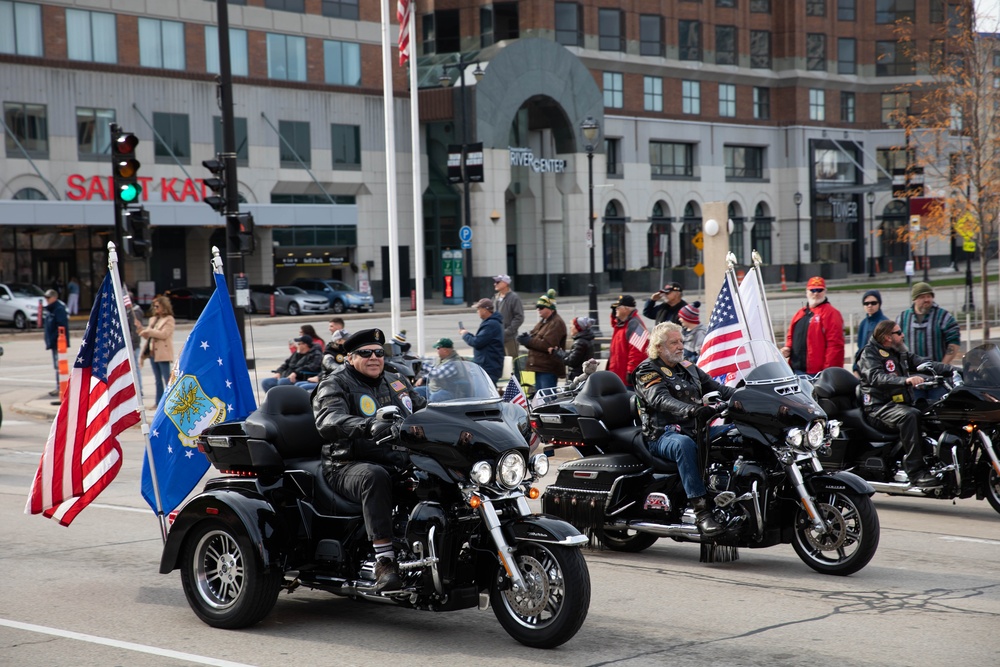 Motorcyclists Drive through Veterans Day Parade