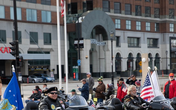 Motorcyclists Drive through Veterans Day Parade
