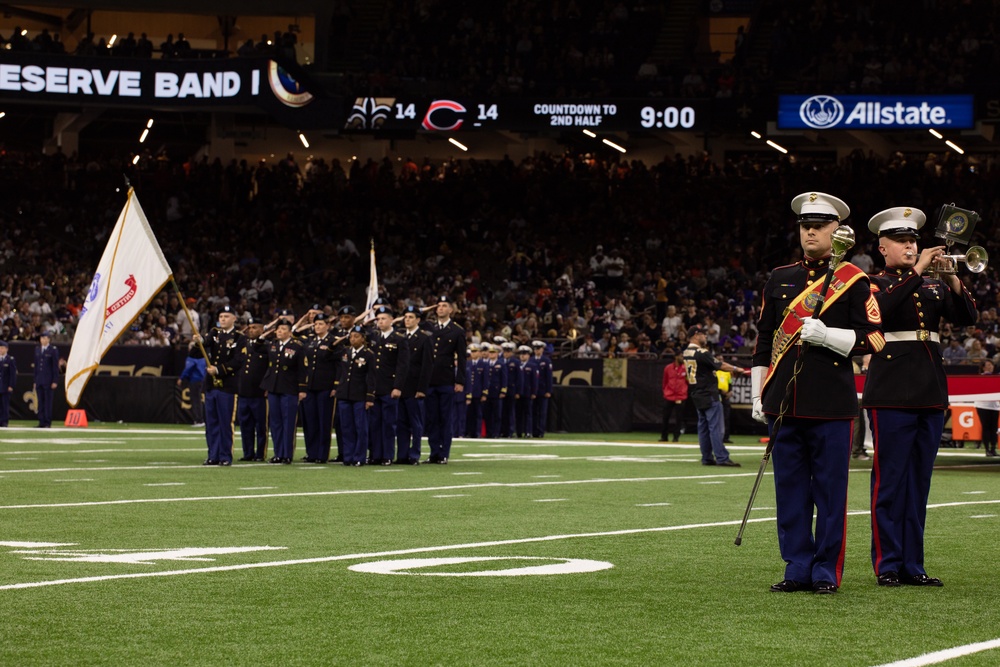 Marine Forces Reserve band performs at New Orleans Saints Salute to Service game