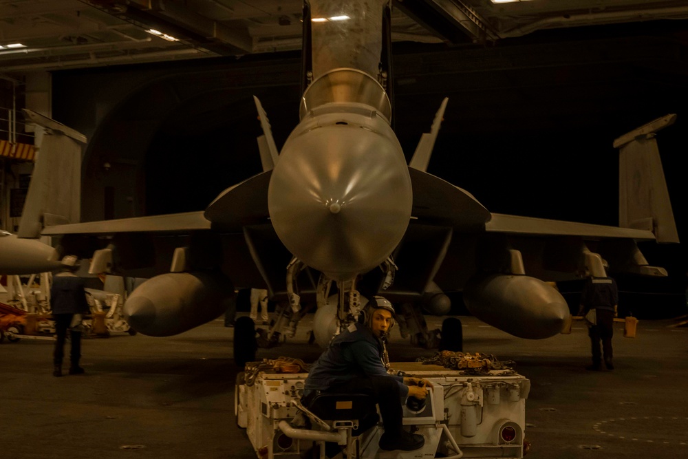USS Carl Vinson (CVN 70) Sailors Conduct Hangar Bay Operations in the Pacific Ocean