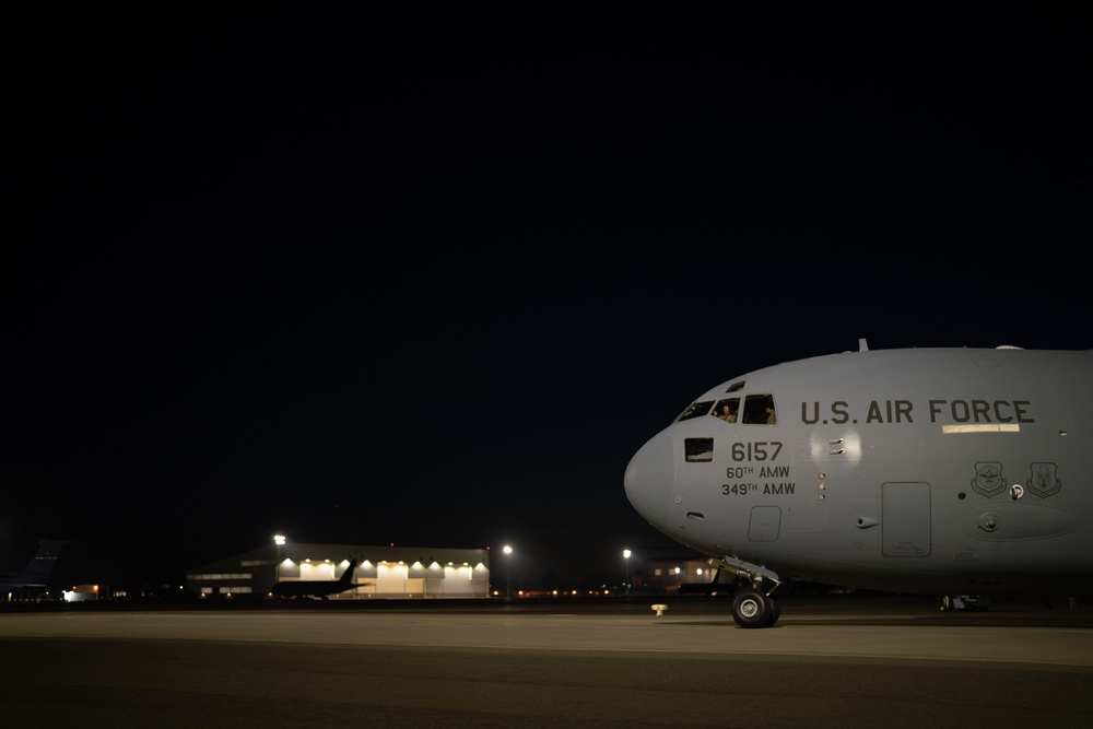 C-17 Globemaster III deploys from Travis Air Force Base