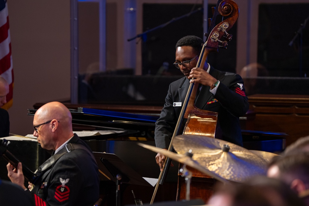 Musician 1st Class William Ledbetter performs at Kiokee Baptist Church